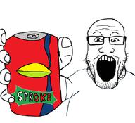 arm can clothes glasses hand holding_object holding_sproke open_mouth soyjak sproke stubble tshirt variant:markiplier_soyjak // 797x727 // 142.7KB