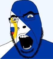 autonomous_okrug chukotka_autonomous_okrug flag flag:chukotka_autonomous_okrug flag:russia full_head glasses hair looking_to_the_right open_mouth russia soyjak stubble teeth text transparent transparent_background variant:cobson // 721x789 // 40.8KB