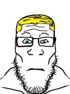 aryan blue_eyes closed_mouth glasses hair neutral soyjak stubble subvariant:neutralplier variant:markiplier_soyjak yellow_hair // 600x800 // 26.3KB