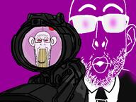2soyjaks antenna central_intelligence_agency clothes ear firearm glasses glowie glowing gun holding_gun holding_object holding_rifle necktie open_mouth orange_eyes purple reddit rifle robot sniper sniper_rifle soyjak stretched_mouth stubble suit sunglasses thick_eyebrows thrembo thrembometer variant:markiplier_soyjak variant:nojak weapon yellow_teeth // 980x742 // 329.1KB