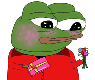 amphibian animal blush chocolate closed_mouth clothes flower flowers frog green_skin holding_box holding_flower holding_object lips nas nas:pepe pepe pepe_the_frog plant red_shirt subnas:apu transparent_background // 775x653 // 188.2KB