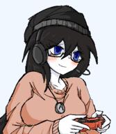 anime beanie blue_eyes blush closed_mouth clothes edit eyelashes female game_controller hair hand headphones holding_game_controller necklace raised_eyebrow redraw smile smug transparent_background variant:soytan // 380x438 // 37.1KB