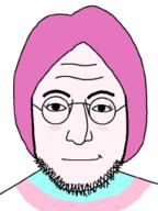 eyebrows flag:transgender_pride_flag forehead_lines glasses hair mouth_closed nose pink_hair pink_skin smug soyjak stubble tranny variant:lennonjak // 191x255 // 16.7KB