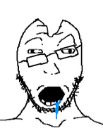drool front_facing gaping_mouth glasses head_dent lazy_eye soyjak stubble variant:unknown // 168x221 // 13.0KB