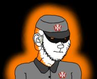 black_background cap clothes disguise dog ear face_paint fdl glasses hat janny kolyma kuz open_mouth series:administ_soyjaks soyjak stubble variant:soyak // 1400x1147 // 477.6KB