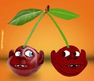 2soyjaks a10_eyes artist:cannedpocket baby background cherry deformed ear featured food fruit leaf looking_at_each_other meta:tagme realistic shading smile soyjak subvariant:swedenborg t50_eyes teeth text variant:impish_soyak_ears // 738x640 // 446.9KB