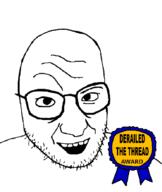 award badge glasses open_mouth raised_eyebrow smile smug stubble tv_(4chan) variant:snopesjak // 588x698 // 43.9KB