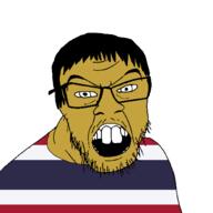 brown_skin clothes country flag flag:thailand glasses hair open_mouth small_eyes soyjak stubble thailand variant:feraljak // 1500x1500 // 29.9KB