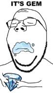 closed_eyes closed_mouth gem glasses holding_gem holding_object its_over soyjak stubble subvariant:wholesome_soyjak text variant:gapejak // 600x1053 // 84.1KB