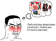 blush buff chad chud closed_mouth clothes confederate dream enbie full_body glasses hair negro soyjak speech_bubble text variant:chudjak // 1200x872 // 148.5KB