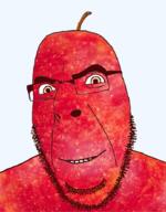 apple closed_mouth food foodjak fruit glasses looking_at_you red_skin smile soyjak stubble transparent_background variant:cobson yellow_eyes // 721x922 // 222.1KB
