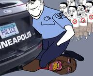badge black_skin blood bloodshot_eyes bulge car clothes crying death derek_chauvin ear excited full_body george_floyd glasses hand hands_up hat irl kneel large_mouth large_nose lips multiple_soyjaks murder nazism open_mouth pink_eyes police redraw series:saint_floyd smile soyjak stubble swastika text tongue tshirt uniform variant:bernd variant:chudjak variant:impish_soyak_ears yellow_teeth // 2059x1697 // 1.6MB