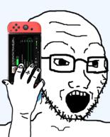 arm excited glasses hand holding_object nintendo nintendo_switch octopath_traveler open_mouth soyjak stubble teeth transparent variant:soyak video_game // 644x800 // 64.7KB