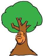 1soyjaks bald big_nose brown ear green grin no_glasses orange_skin smile stubble teeth transparent_background tree variant:impish_tony // 600x754 // 13.1KB