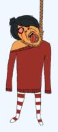 ack anti_ongezellig bloodshot_eyes clothes crying dead full_body hair hanging maya_(ongezellig) ongezellig orange_skin rope soyjak stubble suicide tongue tranny variant:bernd yellow_teeth // 1197x2709 // 56.6KB