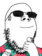 closed_mouth clothes glasses hand happy hawaiian_shirt holding_object smile soyjak stubble sunglasses text variant:gapejak // 600x800 // 95.6KB