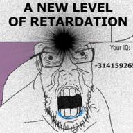 angry cross_eyed drool ear glasses hair iq mustache open_mouth retard soyjak stubble teeth text variant:feraljak water wrinkles // 1024x1024 // 703.4KB