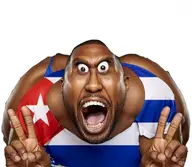 beard black_skin brown_skin cuba flag:cuba grok hair looking_at_you meta:ai_generated open_mouth peace_sign stubble subvariant:mexiwhore teeth teeth_showing tongue variant:meximutt white_background // 1088x944 // 113.0KB