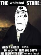 bbc biting_lip glasses joseph_smith mormonism queen_of_spades soyjak stubble subvariant:hornyson tattoo text variant:cobson // 567x759 // 277.0KB