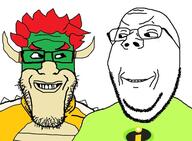 2soyjaks are_you_soying_what_im_soying bowser braphog closed_mouth clothes evil gassy glasses green_shirt grin hair horn incredible_fatty incrediblegassy mario nintendo red_hair shell smile soyjak spike stubble subvariant:wholesome_soyjak the_incredibles variant:gapejak variant:markiplier_soyjak video_game // 564x415 // 227.5KB