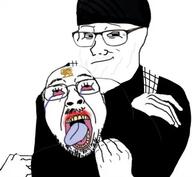 2soyjaks beard bloodshot_eyes choke_hold crying glasses headlock iran islam mullah murder open_mouth strangling subvariant:chudjak_front subvariant:muscular_chud the_weak_should_fear_the_strong tongue variant:bernd variant:chudjak // 512x472 // 31.7KB