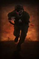 beard blood boots bullet_hole drawn_background helmet m1_garand m1_helmet meta:tagme open_mouth soldier uniform us_soldier variant:feraljak // 2592x3889 // 2.1MB