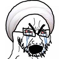 bloodshot_eyes clothes crying glasses hat islam open_mouth persian shia soyjak stubble thick_eyebrows turban variant:cryboy_soyjak // 746x747 // 370.2KB
