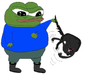 amphibian angry animal blue_shirt cat closed_mouth clothes frog full_body green_skin hand lips nas nas:pepe open_mouth pepe pepe_the_frog red_eyes scratch shoe subnas:apu teeth transparent_background // 1034x811 // 322.5KB