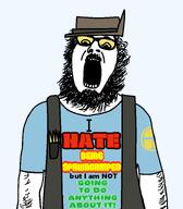 beard blue_shirt body_hair bullet clothes glasses hair hat open_mouth sniper sniper_(tf2) team_fortress_2 text tinted_glasses tshirt variant:ignatius vest yellow_glasses // 656x748 // 67.5KB