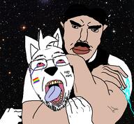 2soyjaks choke_hold chud clothes electricity flag furry gay headlock lightning nikola_tesla space steam_engine strangling suit suit_and_tie the_weak_should_fear_the_strong tuxedo variant:bernd variant:chudjak // 499x461 // 244.1KB