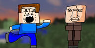 artist:gibgter blockhead fanart glasses meta:not_oc minecraft open_mouth steve_(minecraft) variant:chudjak variant:soyak variant:steve villager_(minecraft) // 1280x654 // 81.7KB