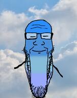 blue blue_skin calm closed_eyes closed_mouth cold cool glasses gradient hair irl_background sky smile soyjak stretched_chin stubble variant:markiplier_soyjak // 785x1000 // 276.9KB