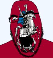 animal dragon flag flag:moscow full_head glasses hair horse looking_to_the_right moscow open_mouth russia saint_george saint_george_and_the_dragon soyjak spear stubble teeth text transparent transparent_background variant:cobson // 721x789 // 218.4KB