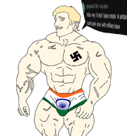 a10_eyes aryan aryan_beast aryan_chad black_tattoo buff chad flag flag:india muscular_male swastika tattoo transparent_background trend:aryan variant:pajeetjak white white_skin yellow_hair // 1494x1596 // 321.4KB