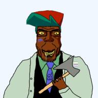 american_psycho arm axe brown_skin clothes discord discord_logo_facial_mark distorted drool esl evil facial_mark flag:minor_attracted_person flag:transgender_pride_flag fnf fnf_pedo glasses hand holding_axe holding_object looking_at_you map_(pedophile) necktie open_mouth patrick_bateman pedophile series:esl_pedo_league soyjak stubble subvariant:chudplier suit transparent_background variant:chudjak variant:markiplier_soyjak yellow_sclera yellow_teeth // 970x966 // 128.4KB