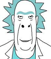 blue_hair blue_shirt cartoon clothes coat ear hair lab_coat looking_at_you rick_and_morty rick_sanchez smile soyjak subvariant:jobson unibrow variant:cobson white_background // 700x809 // 77.1KB