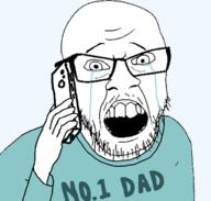 clothes crying father glasses hand holding_object mustache open_mouth phone sad soyjak stubble text tragedyjakking variant:feraljak // 658x626 // 99.8KB