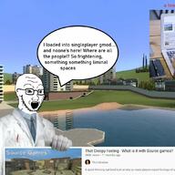 glasses gmod hand holding_object lab_coat liminal_space source_engine soyjak speech_bubble stubble text variant:soyak video_game youtube // 1080x1080 // 185.1KB