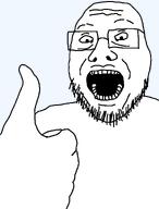glasses hand open_mouth soyjak stubble thumbs_up variant:vinluvjak vinluv // 2268x2988 // 63.3KB
