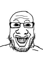 closed_mouth glasses grin soyjak stubble variant:markiplier_soyjak // 600x800 // 13.9KB