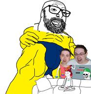 arm beard clothes couch eric_butts full_body gay glasses google hand hat irl leg nintendo nintendo_switch open_mouth sitting skeleton sony soyjak stadia stubble v_(4chan) variant:israeli_soyjak2 variant:wojak video_game xbox yellow_skin // 1773x1835 // 1.1MB