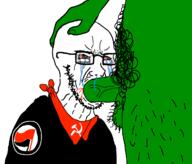 antifa bandana bloodshot_eyes blowjob communism crying frog glasses hammer_and_sickle hand meta:pornographic_content mucus penis pepe soyjak stubble subvariant:blowjak testicles variant:soyak // 1333x1142 // 157.3KB