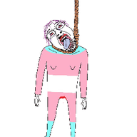 animated blood bloodshot_eyes clothes crying flag full_body glasses hair hand hanging kyorokyoro leg mustache neovagina open_mouth poyopoyo purple_hair rope soyjak stubble suicide tongue tranny variant:bernd yellow_teeth // 277x400 // 142.0KB