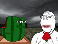 crossover eating overcast pepe_the_frog variant:gapejak watermelon // 1702x1302 // 587.0KB