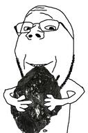 anthracite arm closed_mouth coal glasses hand holding_coal holding_object smile soyjak stubble subvariant:wholesome_soyjak unreasonably_large variant:gapejak // 6760x10210 // 10.1MB
