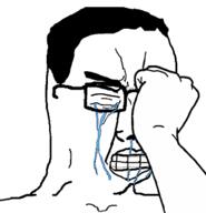 clenched_teeth closed_eyes crying fist glasses hair hand lips soyjak template v-shaped_eyebrows variant:chudjak // 323x335 // 33.3KB