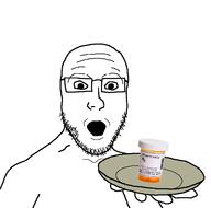 glasses holding_object holding_plate meds open_mouth plate soyjak stubble variant:platejak // 1366x1350 // 110.3KB