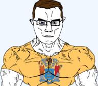 1776 apple blue blue_eyes brown_hair closed_mouth clothes flag flag:new_jersey full_body glasses grape hat horse muscles new_jersey orange_dress plow red_dress smile spear subvariant:muscular_chud text transparent_background variant:chudjak yellow // 1059x929 // 194.7KB