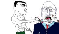 bug chud clothes glasses gun hair klaus_schwab knife meta:tagged_by_emerald muscular_male open_mouth suit variant:chudjak variant:schwabjak // 1194x692 // 80.1KB