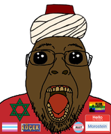 brown_skin faggot flag:femboy_pride_flag flag:lgbt_pride_flag flag:morocco flag:transgender_pride_flag gay glasses hello_my_name_is_(sticker) islam kocek meta:namefags morostein_(user) mudslime oh_my_god_she_is_so_attractive open_mouth sisa sisa_eyes star_of_david turban variant:bernd white_background // 1106x1325 // 490.9KB